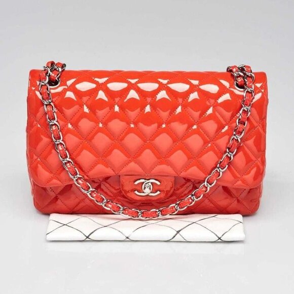 Chanel Pink Quilted Patent Leather Classic Jumbo Double Flap Bag